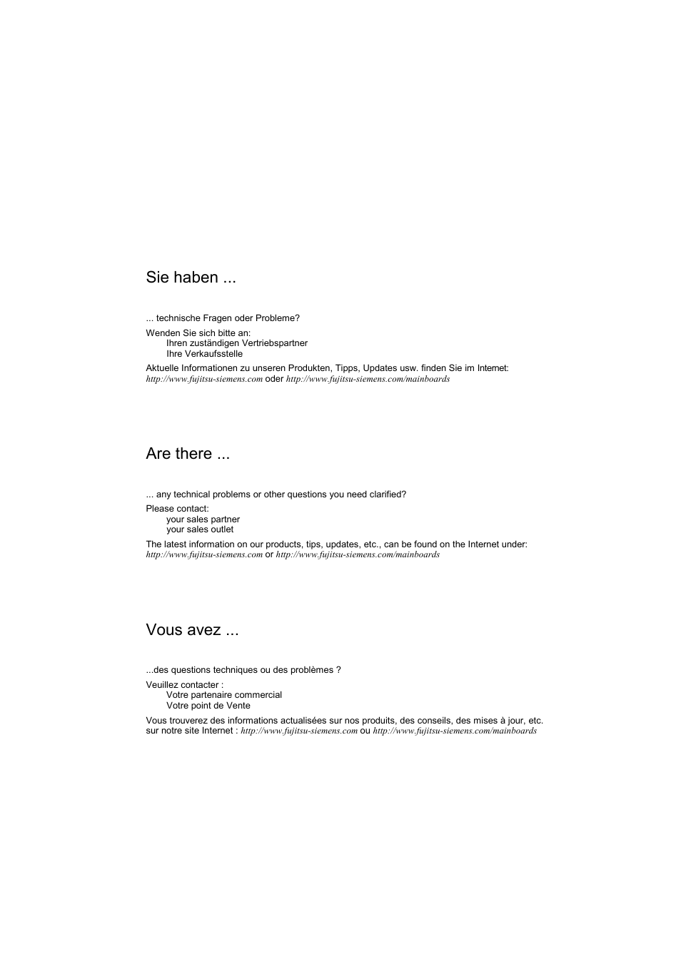 Sie haben, Are there, Vous avez | FUJITSU answers^2 D1740 User Manual | Page 2 / 43