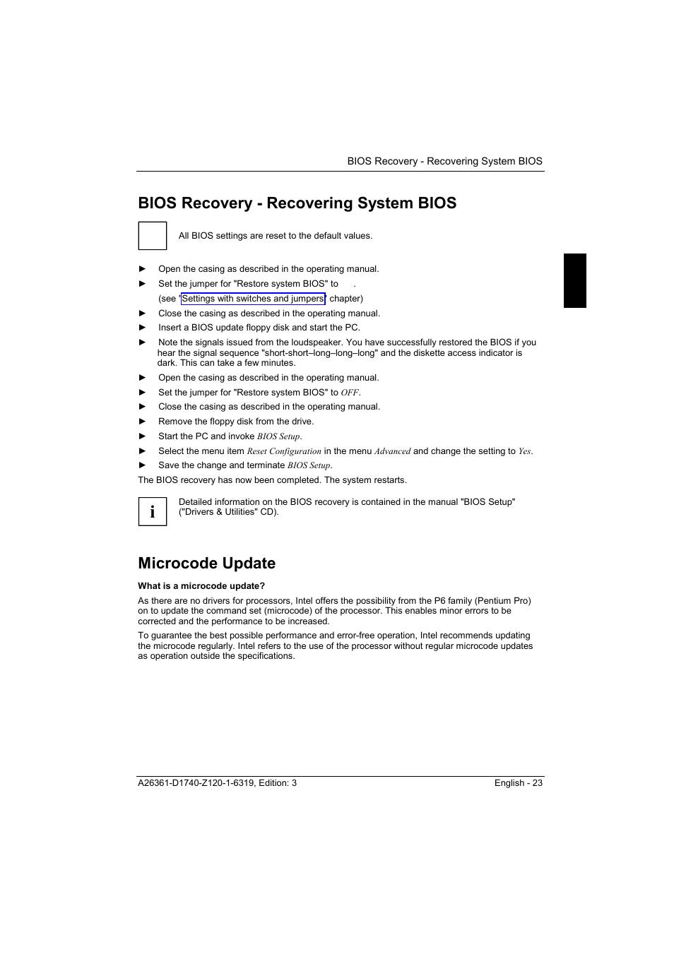 Bios recovery - recovering system bios, Microcode update, What is a microcode update | FUJITSU answers^2 D1740 User Manual | Page 33 / 43