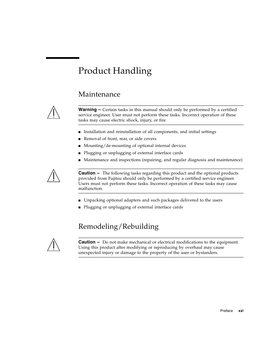 Product handling, Maintenance, Remodeling/rebuilding | FUJITSU T1000 User Manual | Page 23 / 84