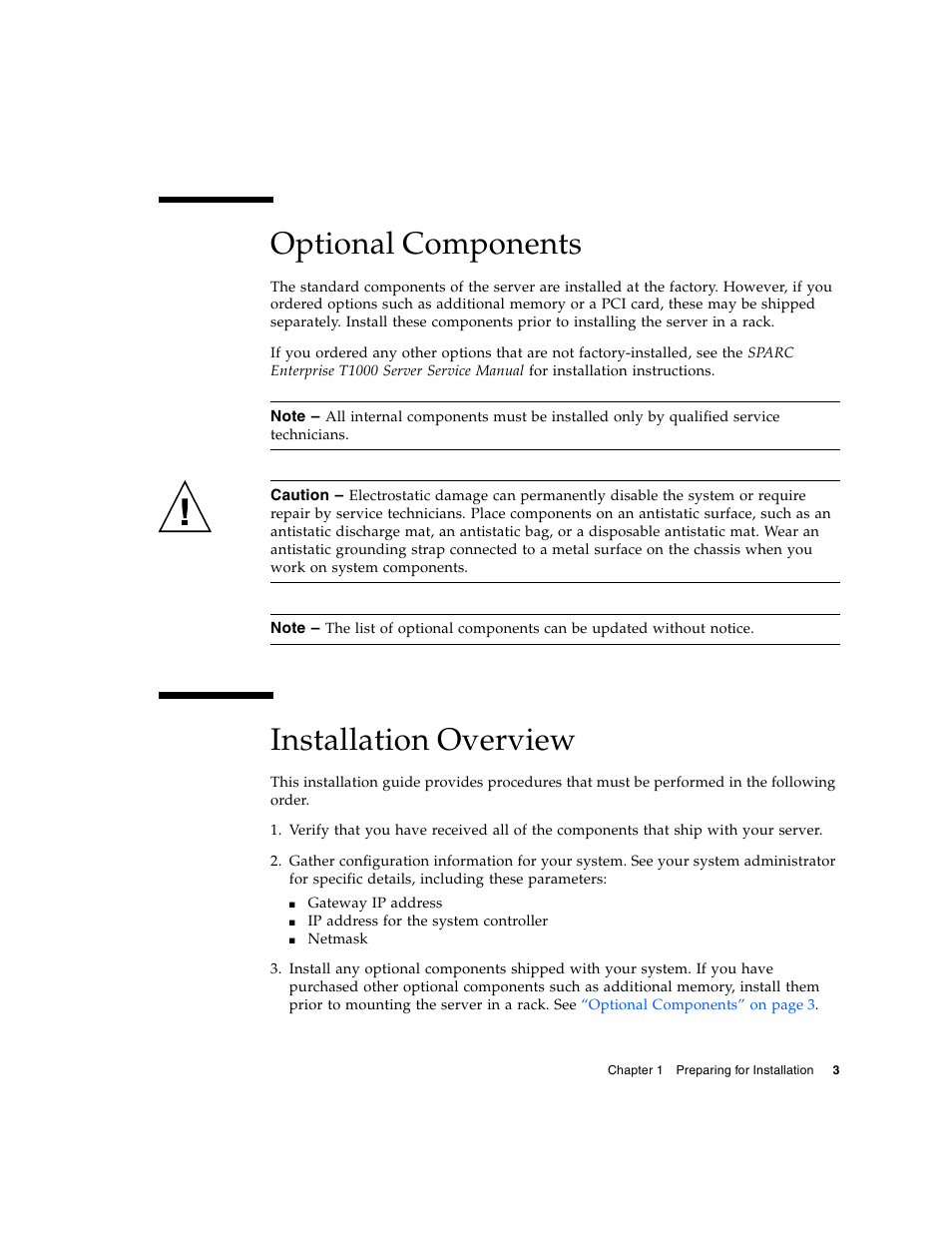 Optional components, Installation overview | FUJITSU T1000 User Manual | Page 29 / 84