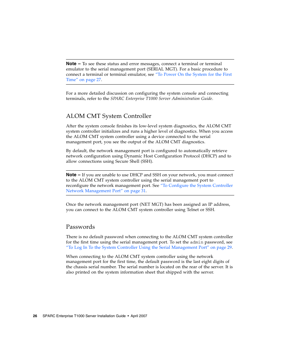 Alom cmt system controller, Passwords | FUJITSU T1000 User Manual | Page 52 / 84