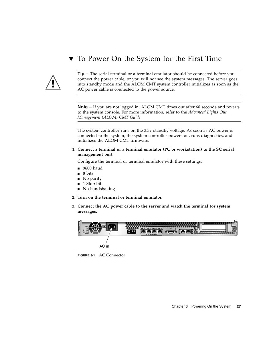 To power on the system for the first time, Figure 3-1, To power on the system for the first | FUJITSU T1000 User Manual | Page 53 / 84