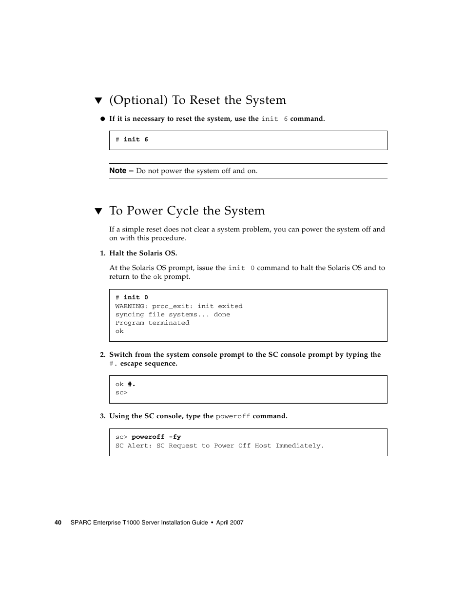 Optional) to reset the system, To power cycle the system | FUJITSU T1000 User Manual | Page 66 / 84