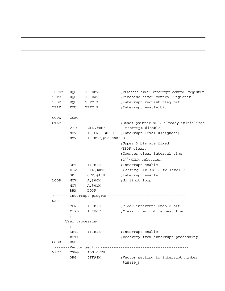7 program example of timebase timer, Program example of timebase timer | FUJITSU F2MCTM-16LX User Manual | Page 209 / 682
