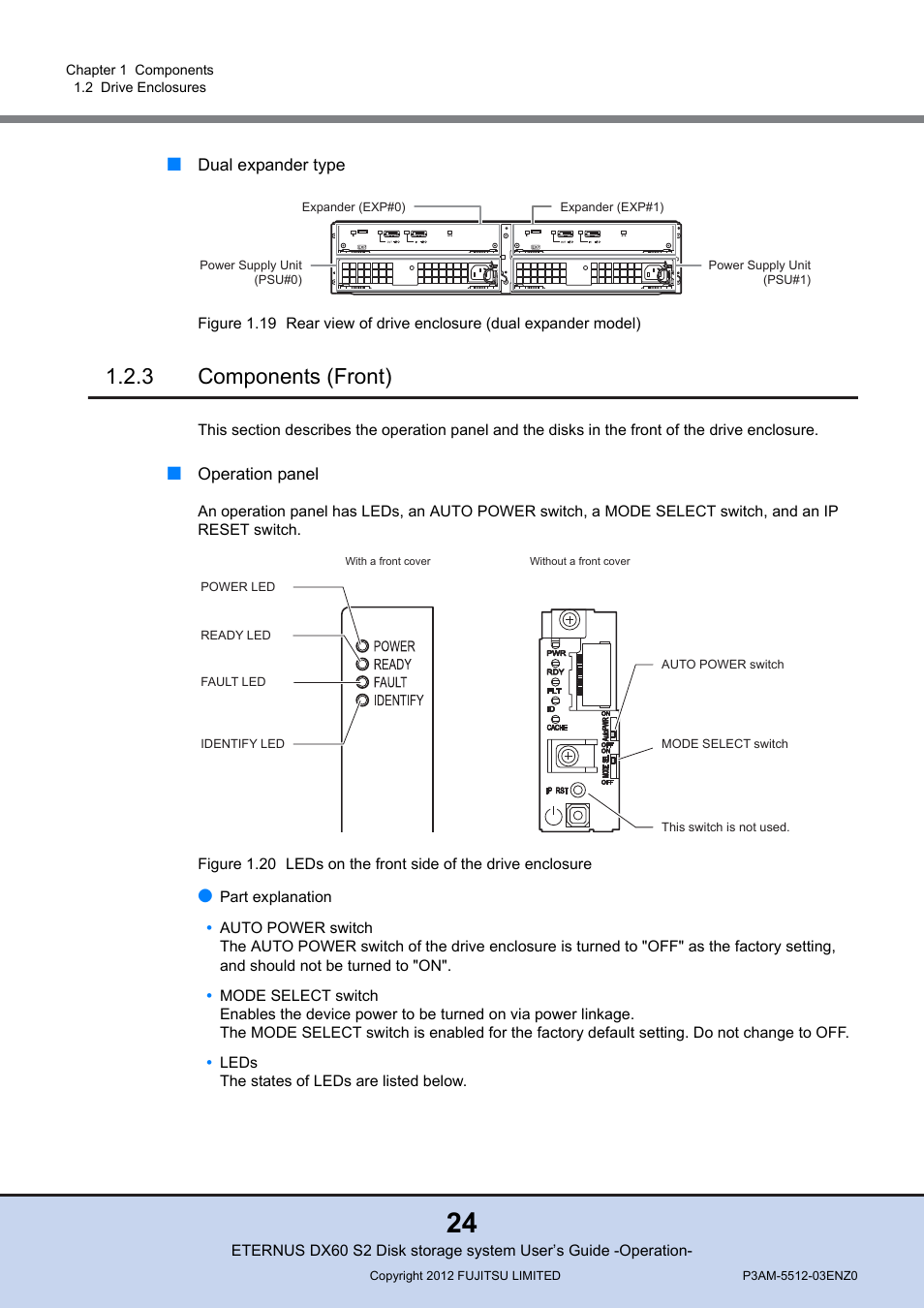 3 components (front), Components (front) | FUJITSU Disk Storage System DX60 User Manual | Page 24 / 122