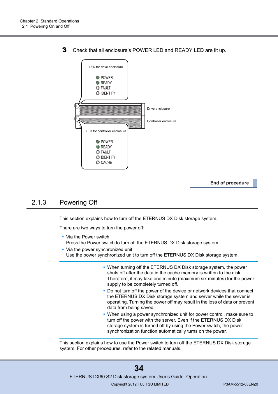 3 powering off, Powering off | FUJITSU Disk Storage System DX60 User Manual | Page 34 / 122