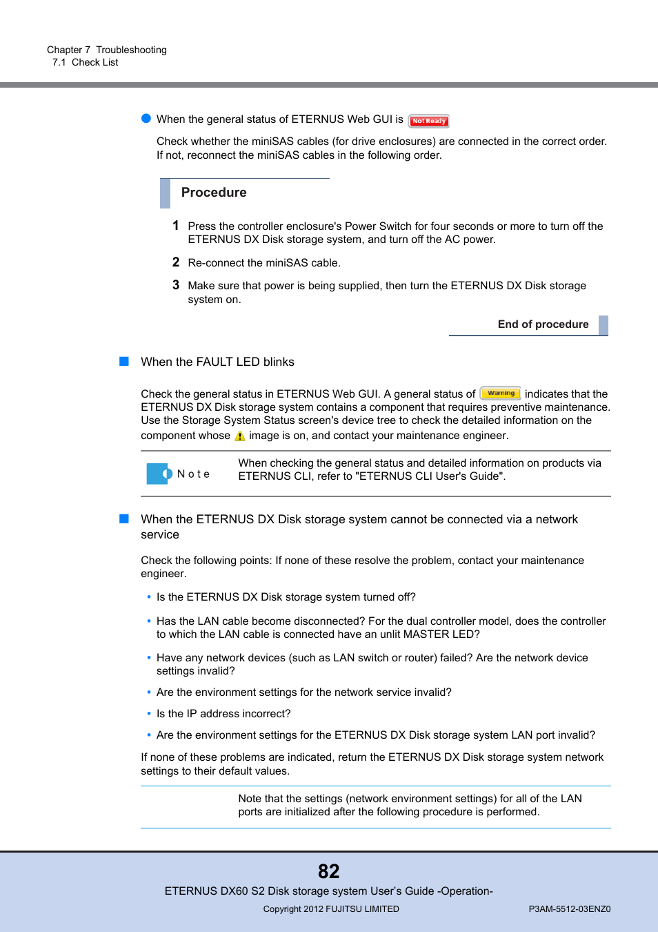When the fault led blinks | FUJITSU Disk Storage System DX60 User Manual | Page 82 / 122