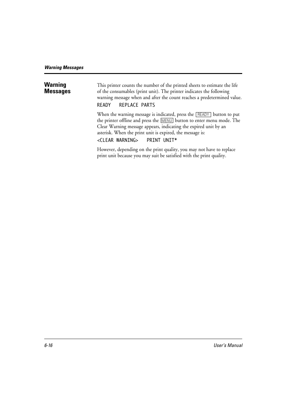Warning messages | FUJITSU 10 ppm User Manual | Page 125 / 146