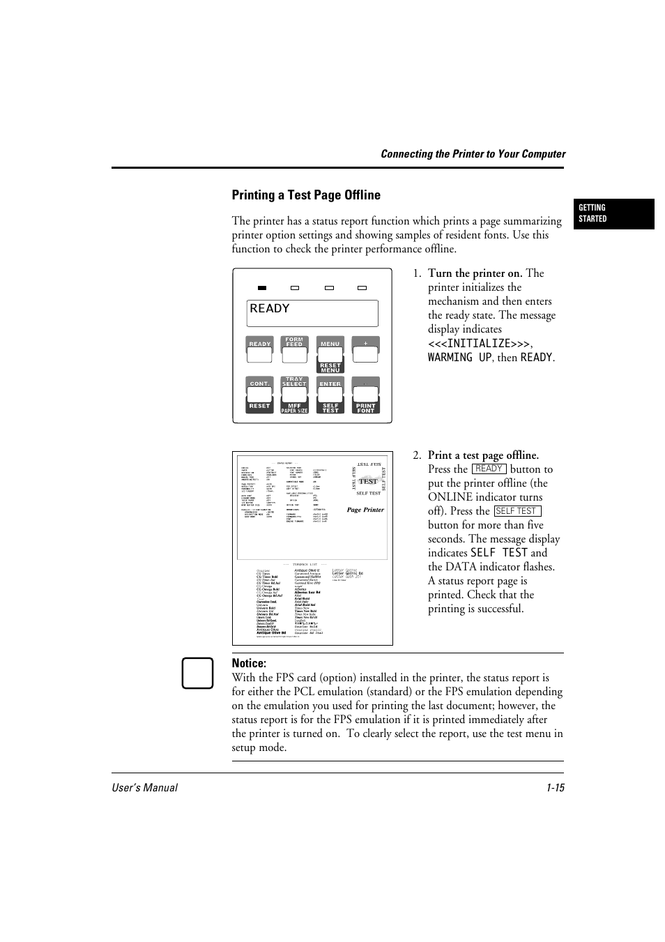 Printing a test page offline, Then, Print a test page offline. press the | FUJITSU 10 ppm User Manual | Page 30 / 146