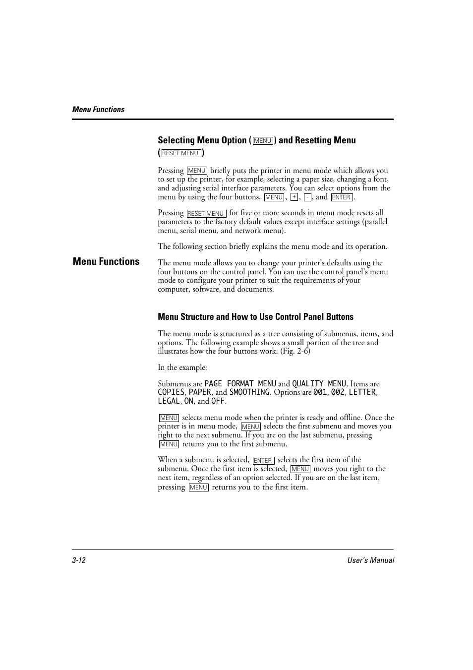 Menu functions | FUJITSU 10 ppm User Manual | Page 57 / 146