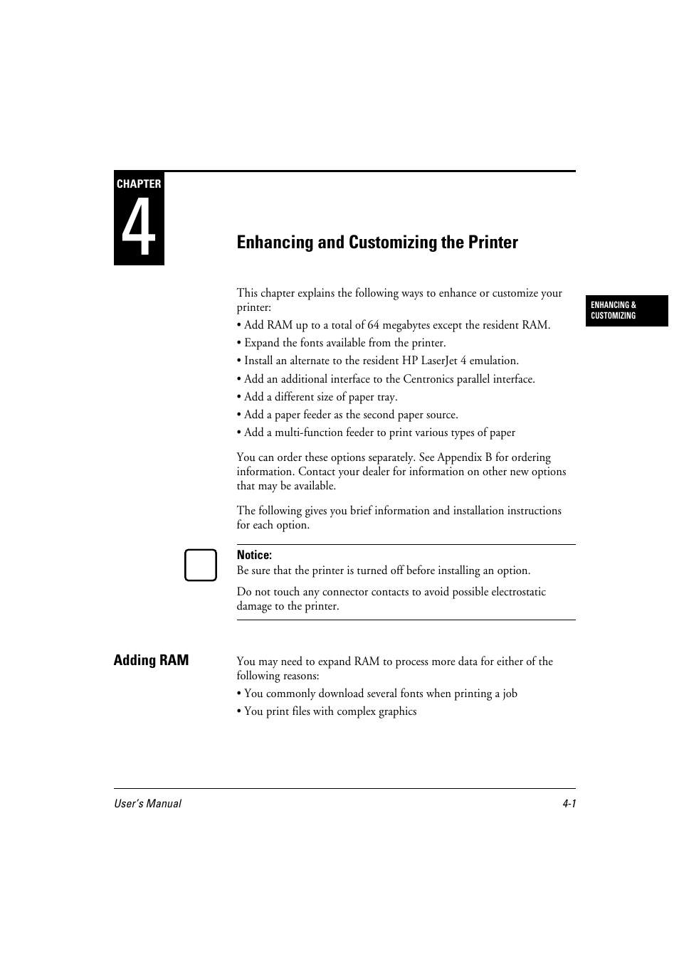 Chapter 4, Connecting to the localtalk port –7, Connecting to the ethernet port –9 | Adding paper sources –10 | FUJITSU 10 ppm User Manual | Page 76 / 146