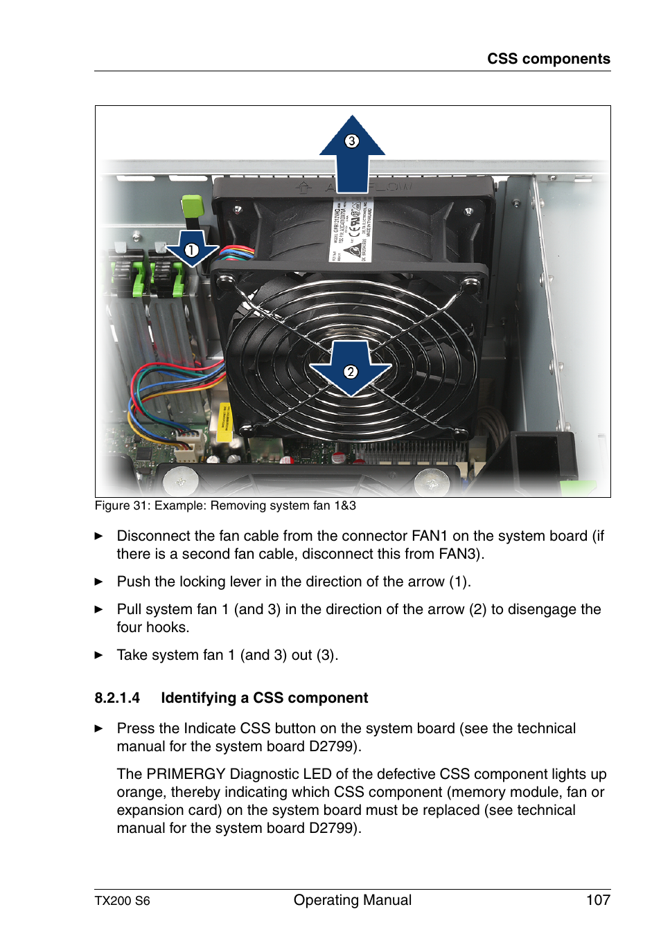 Identifying a css component | FUJITSU Server TX200 S6 User Manual | Page 107 / 126