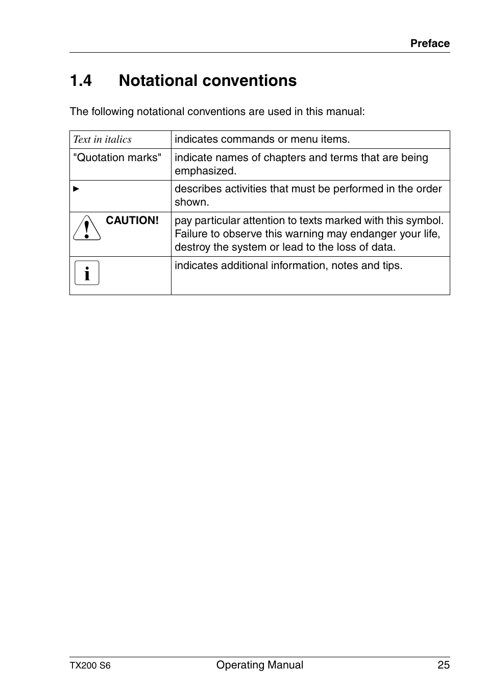 Notational conventions, 4 notational conventions | FUJITSU Server TX200 S6 User Manual | Page 25 / 126