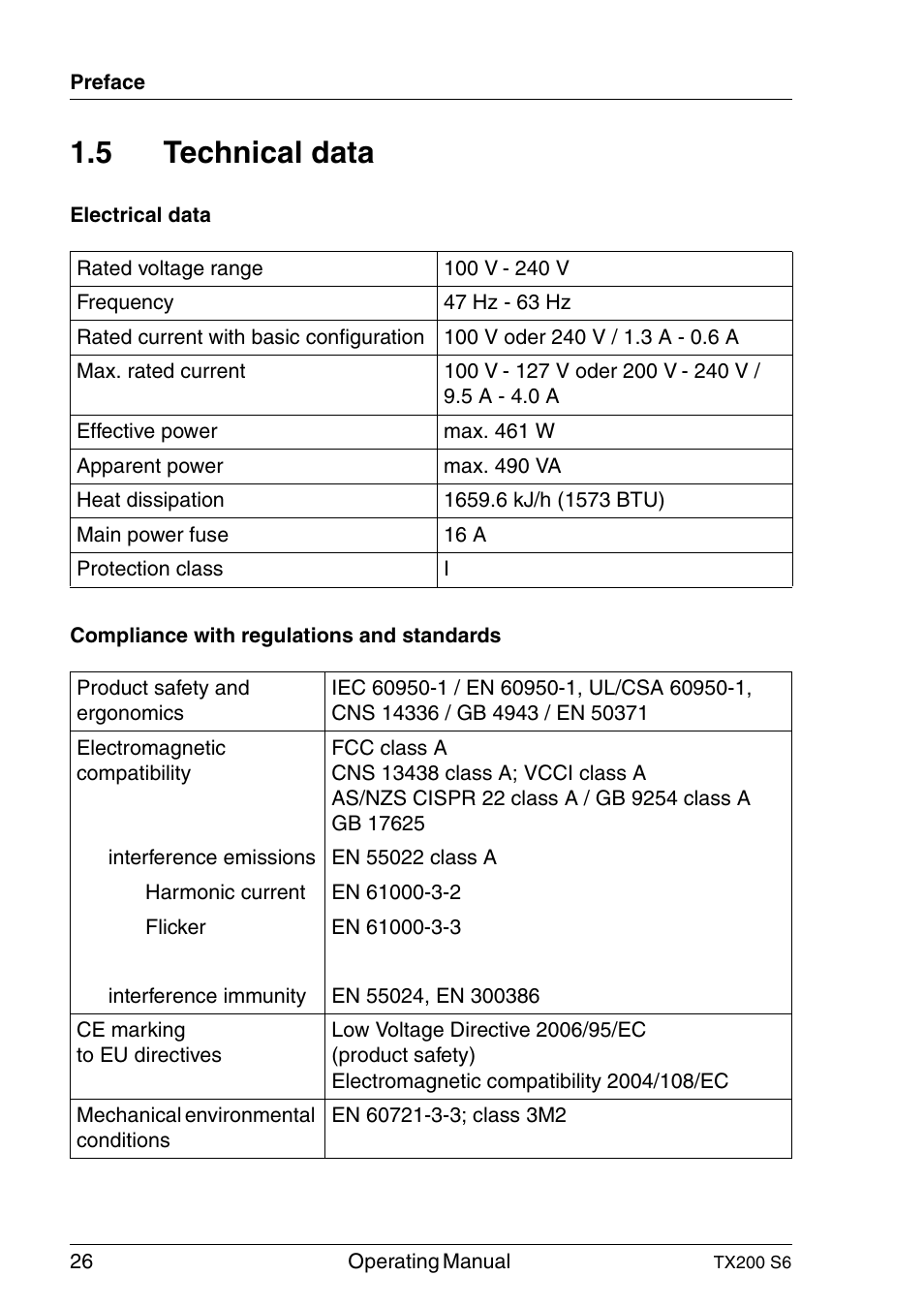Technical data, 5 technical data | FUJITSU Server TX200 S6 User Manual | Page 26 / 126