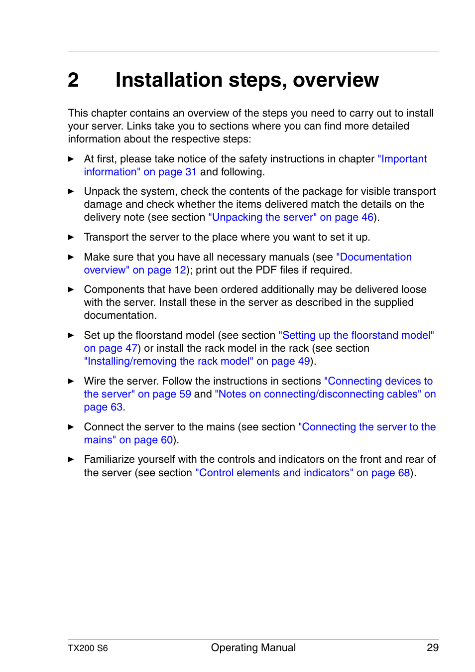 Installation steps, overview, 2installation steps, overview | FUJITSU Server TX200 S6 User Manual | Page 29 / 126