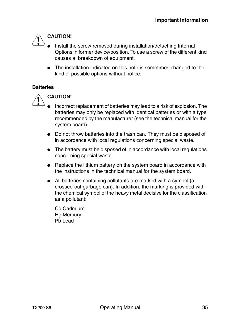 FUJITSU Server TX200 S6 User Manual | Page 35 / 126
