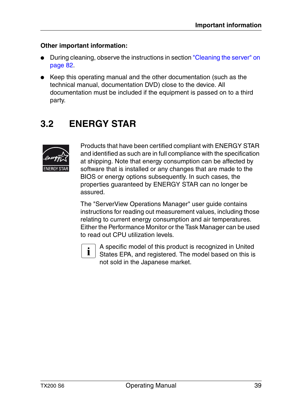 Energy star, 2 energy star | FUJITSU Server TX200 S6 User Manual | Page 39 / 126