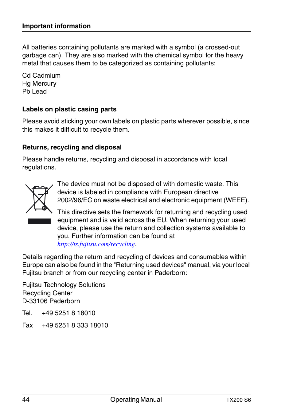 FUJITSU Server TX200 S6 User Manual | Page 44 / 126