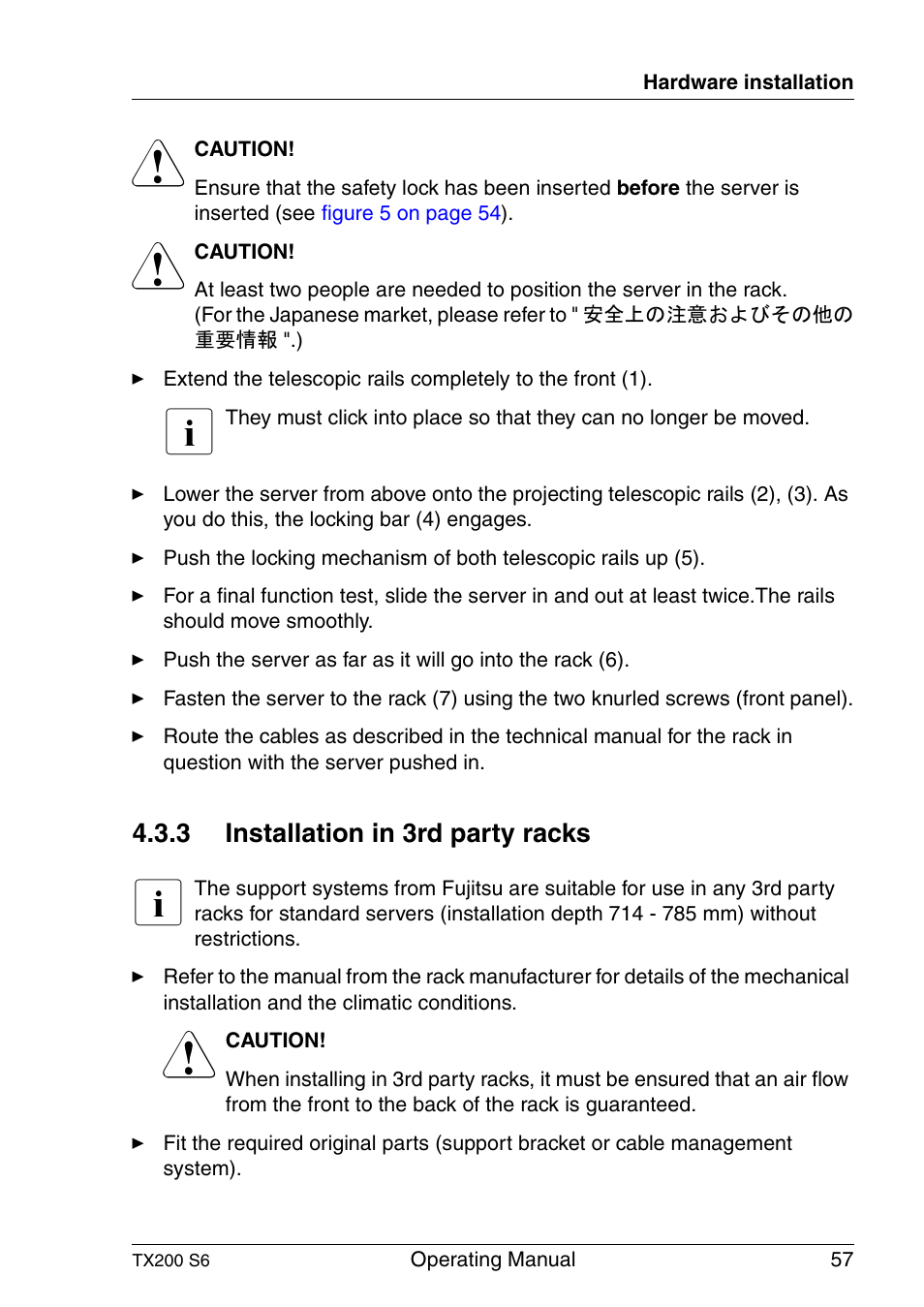 Installation in 3rd party racks | FUJITSU Server TX200 S6 User Manual | Page 57 / 126