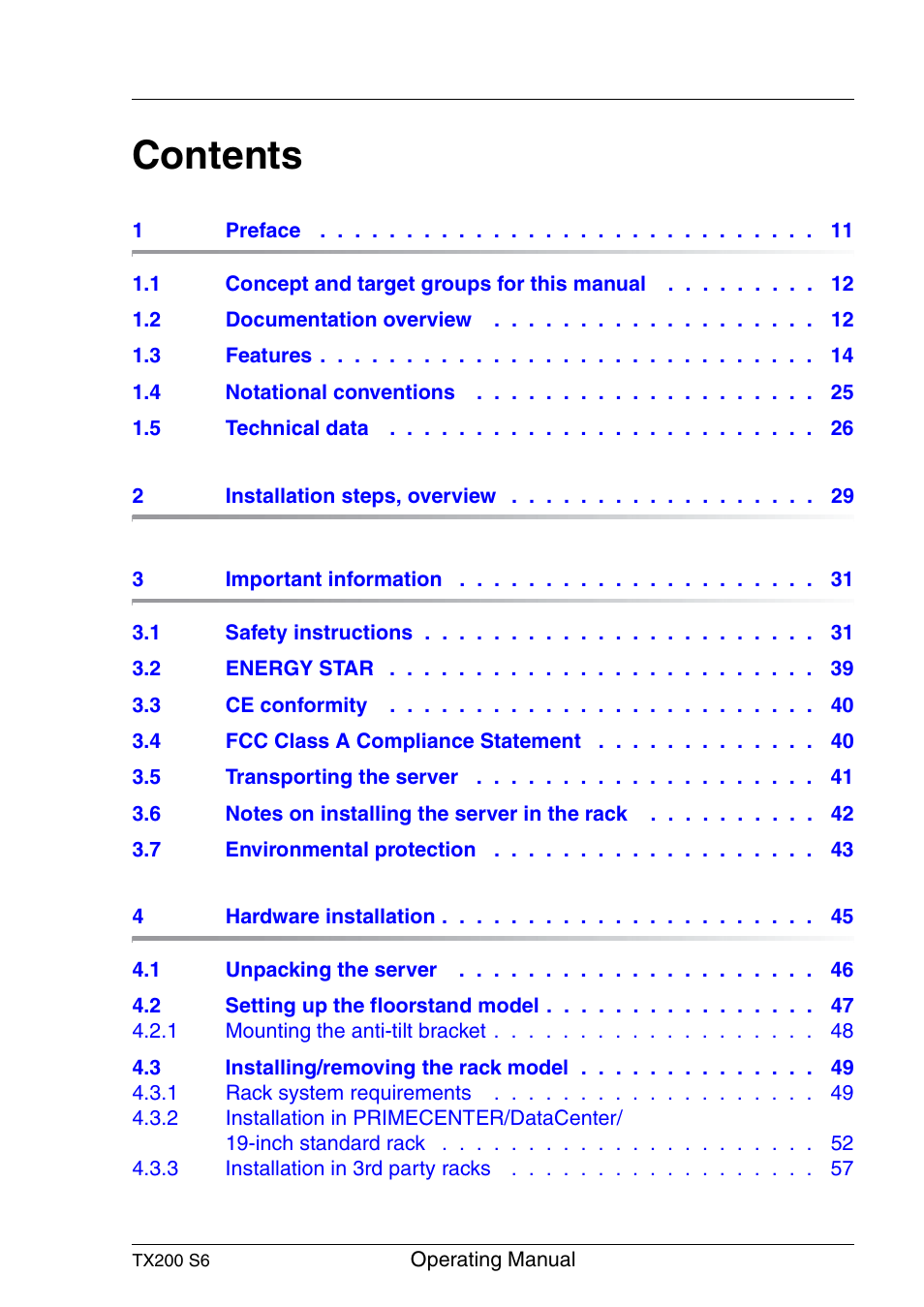 FUJITSU Server TX200 S6 User Manual | Page 7 / 126