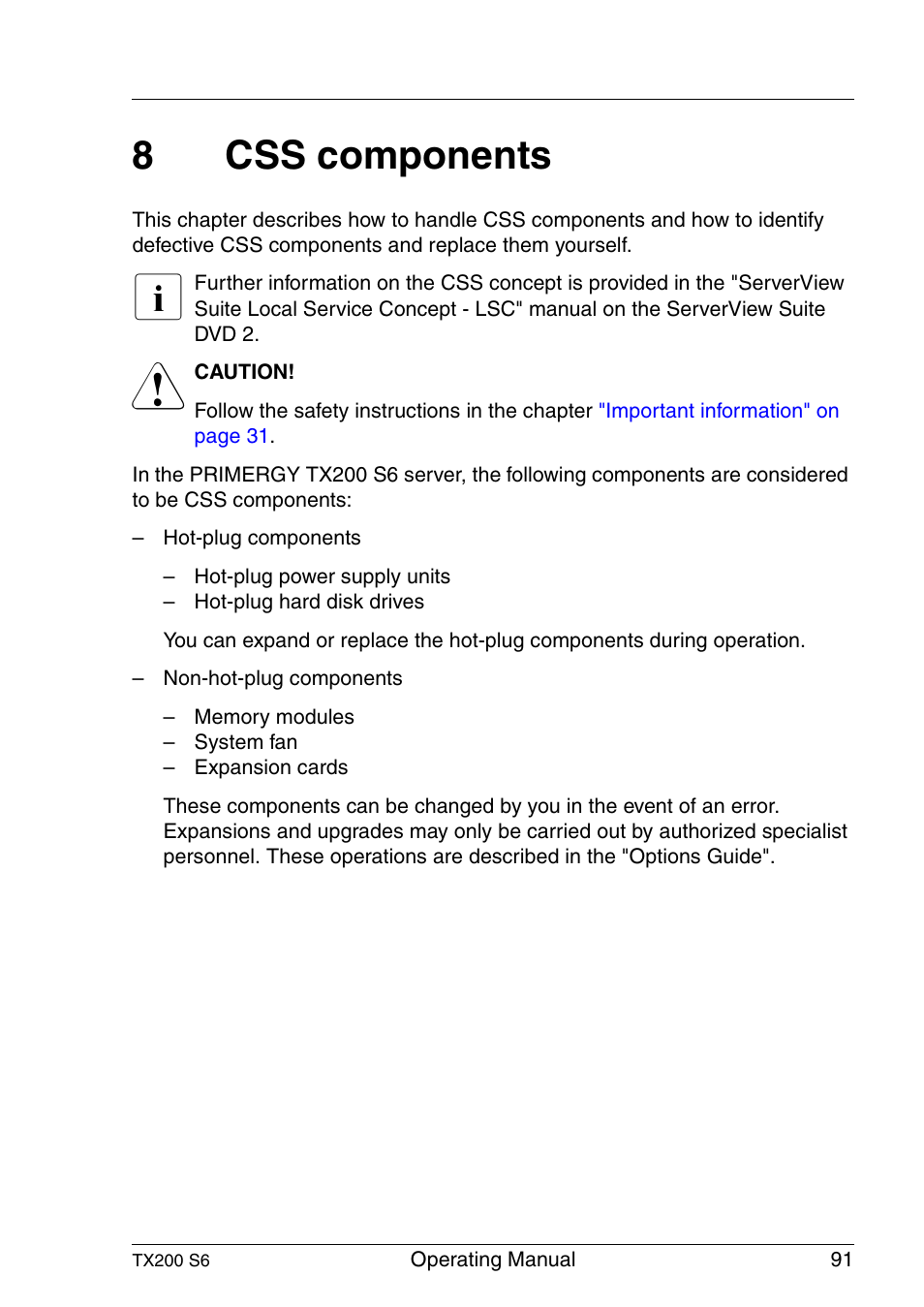 Css components, 8css components | FUJITSU Server TX200 S6 User Manual | Page 91 / 126
