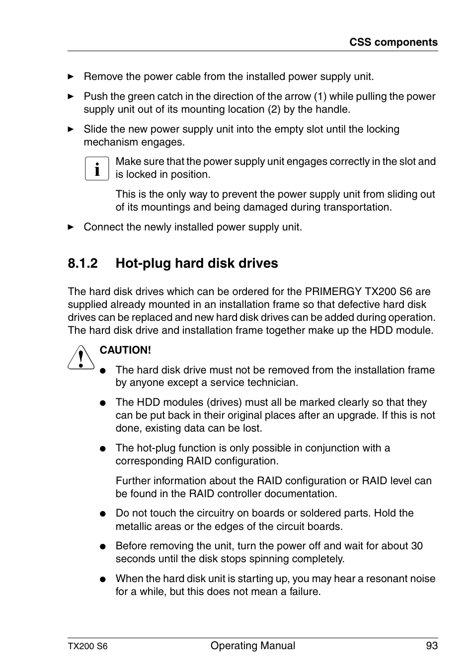 Hot-plug hard disk drives, 2 hot-plug hard disk drives | FUJITSU Server TX200 S6 User Manual | Page 93 / 126