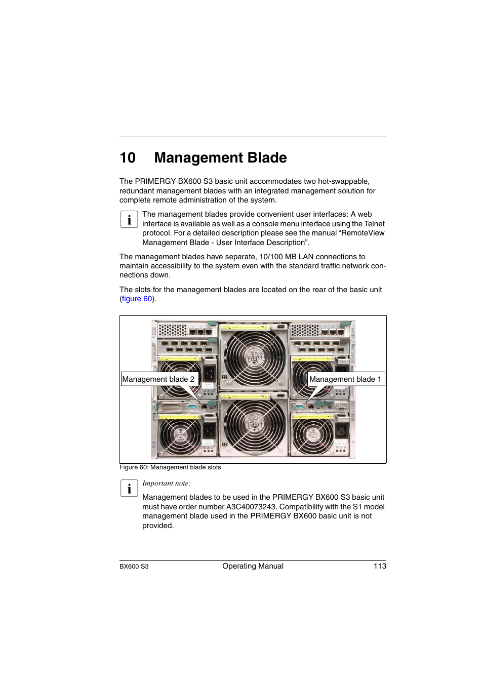 Management blade, Chapter, And the „primerg | 10 management blade | FUJITSU PRIMERGY BX600 S3 User Manual | Page 113 / 164