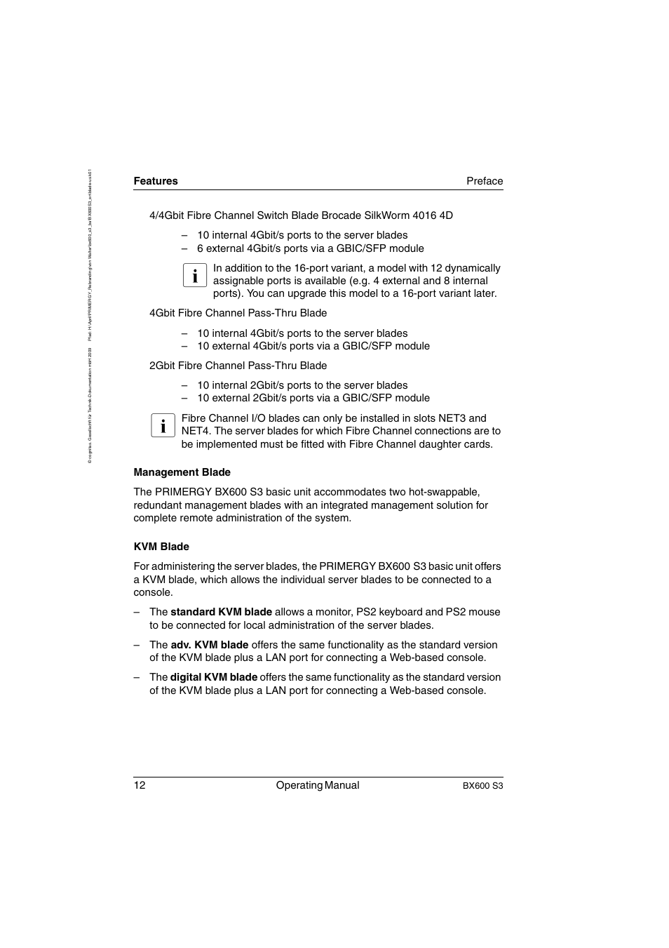 12 operating manual, Features preface, Bx600 s3 | FUJITSU PRIMERGY BX600 S3 User Manual | Page 12 / 164