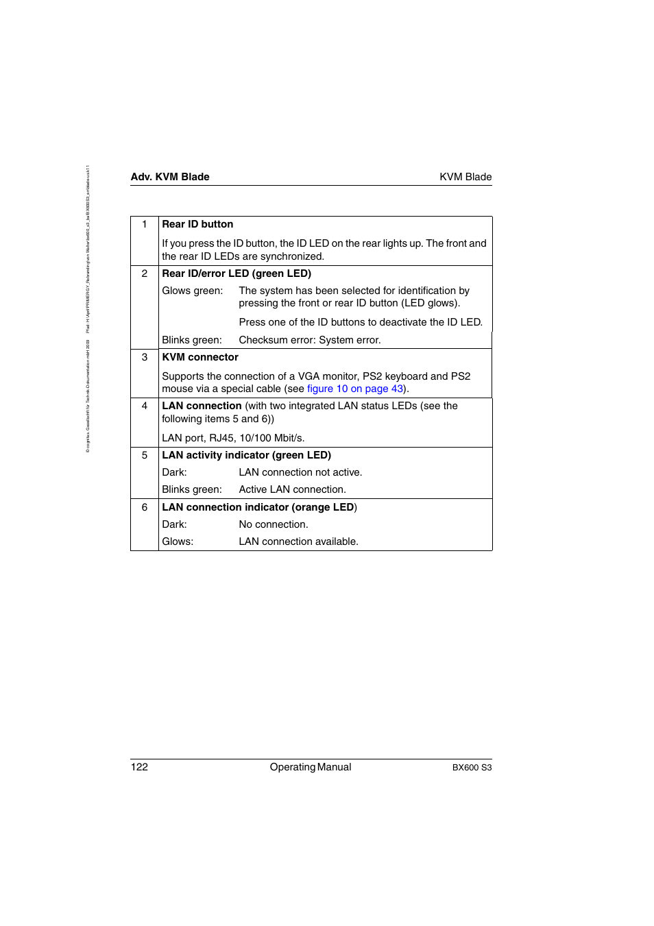 122 operating manual, Adv. kvm blade kvm blade, Bx600 s3 | FUJITSU PRIMERGY BX600 S3 User Manual | Page 122 / 164