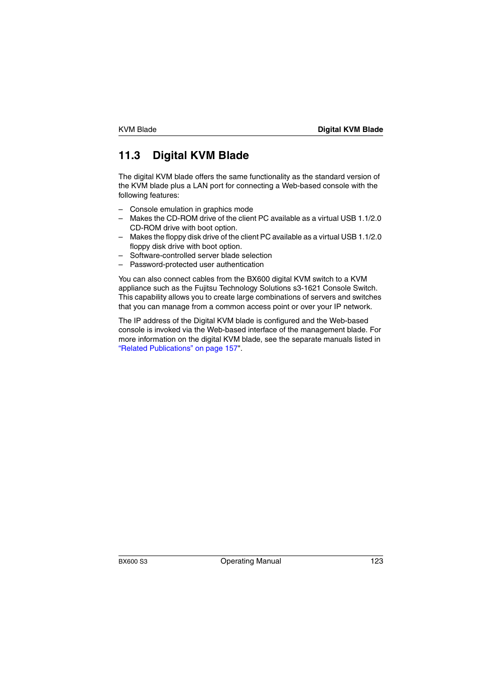 Digital kvm blade, 3 digital kvm blade | FUJITSU PRIMERGY BX600 S3 User Manual | Page 123 / 164