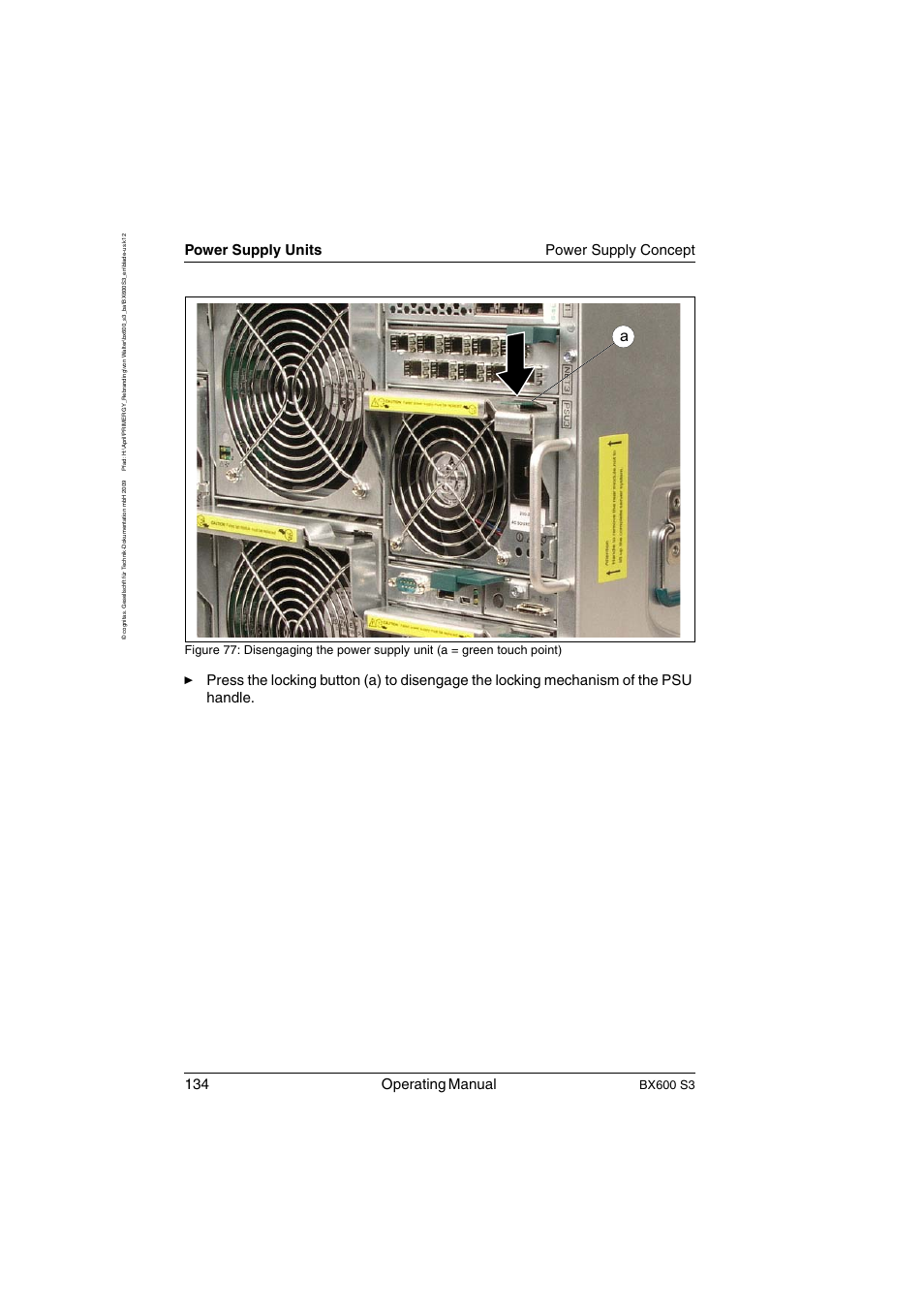 134 operating manual, Power supply units power supply concept, Bx600 s3 | FUJITSU PRIMERGY BX600 S3 User Manual | Page 134 / 164