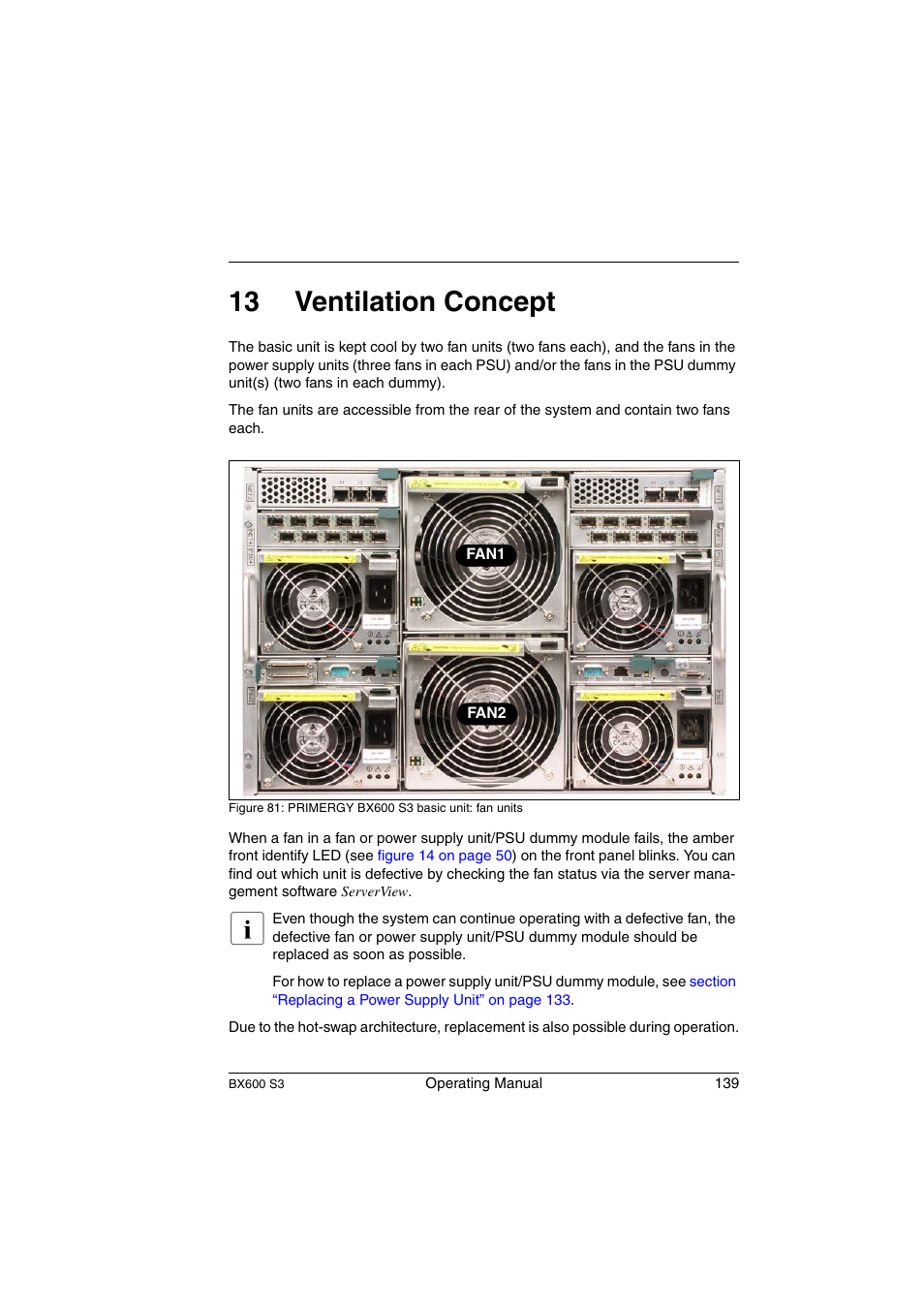 Ventilation concept, 13 ventilation concept | FUJITSU PRIMERGY BX600 S3 User Manual | Page 139 / 164