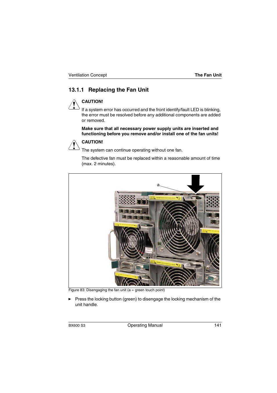 Replacing the fan unit | FUJITSU PRIMERGY BX600 S3 User Manual | Page 141 / 164