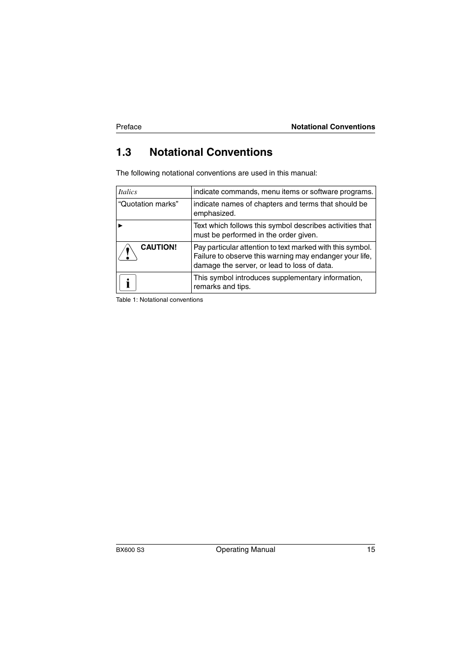 Notational conventions, 3 notational conventions | FUJITSU PRIMERGY BX600 S3 User Manual | Page 15 / 164