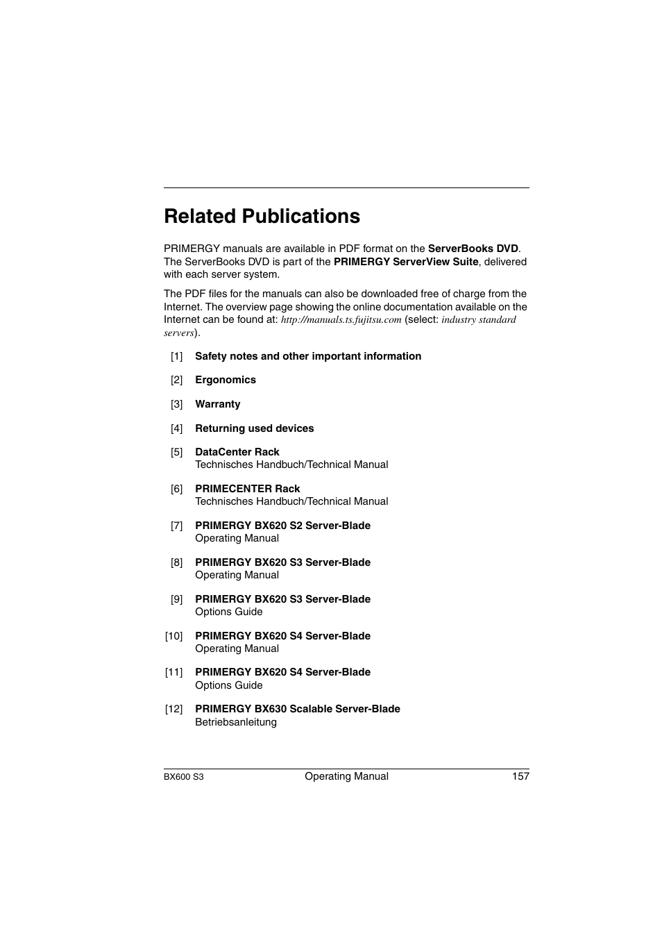 Related publications, Related publica, Related publications” on | FUJITSU PRIMERGY BX600 S3 User Manual | Page 157 / 164
