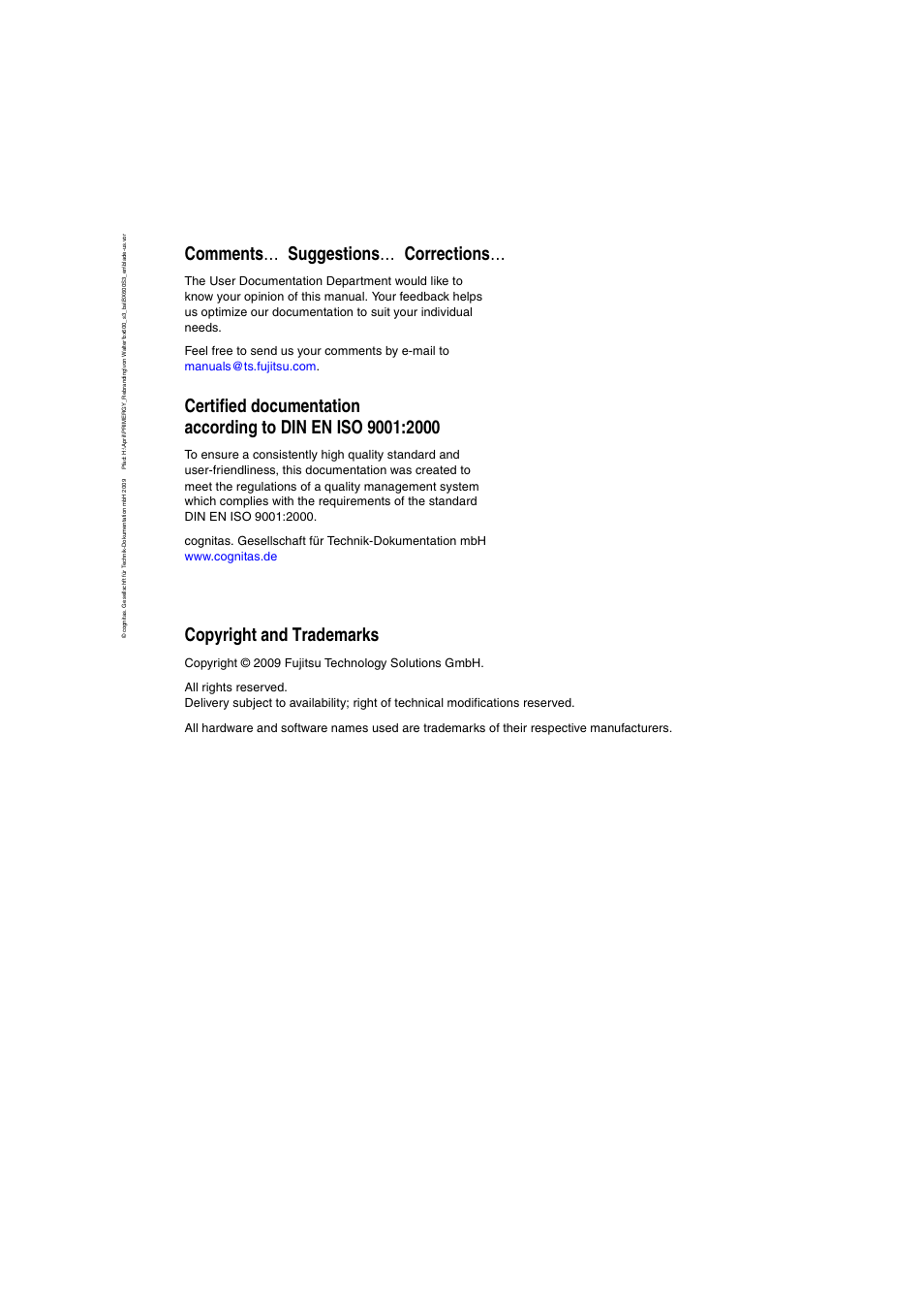 Comments … suggestions … corrections, Copyright and trademarks | FUJITSU PRIMERGY BX600 S3 User Manual | Page 2 / 164