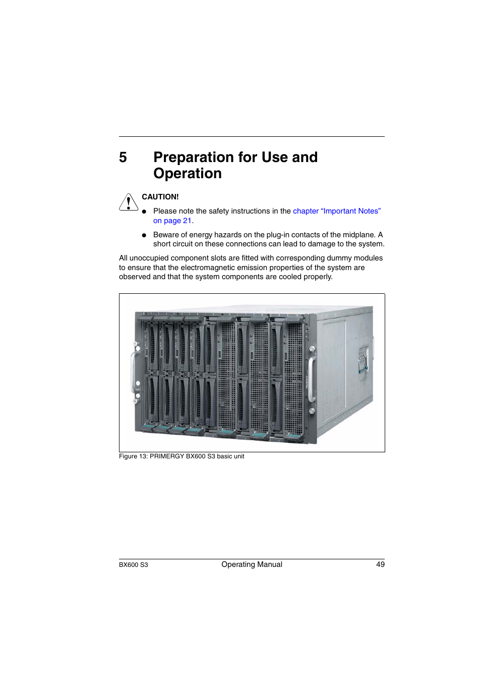 Preparation for use and operation, 5preparation for use and operation | FUJITSU PRIMERGY BX600 S3 User Manual | Page 49 / 164