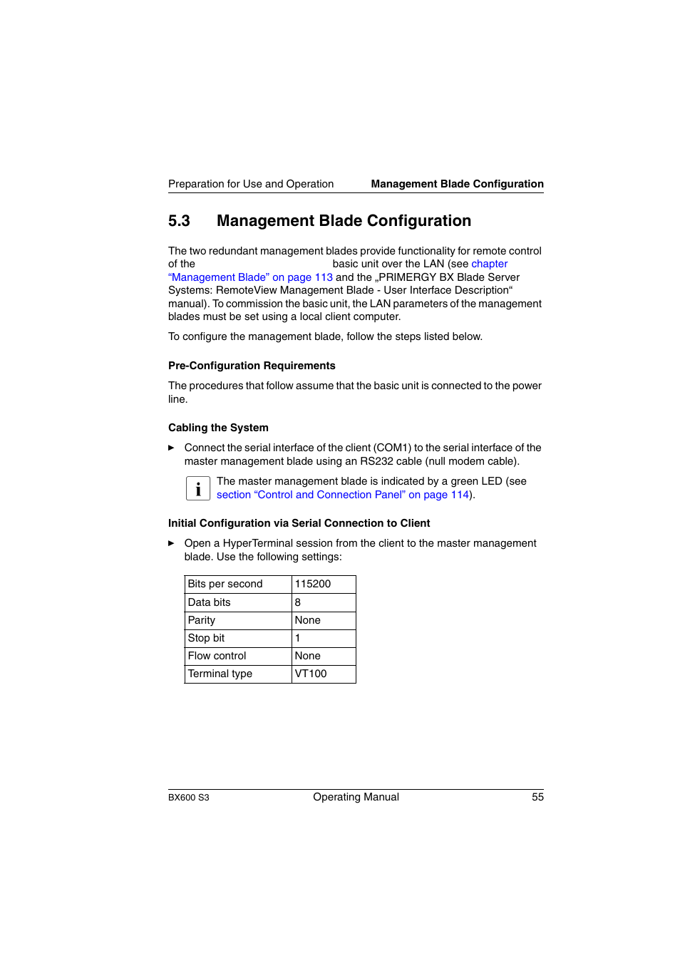 Management blade configuration, 3 management blade configuration | FUJITSU PRIMERGY BX600 S3 User Manual | Page 55 / 164