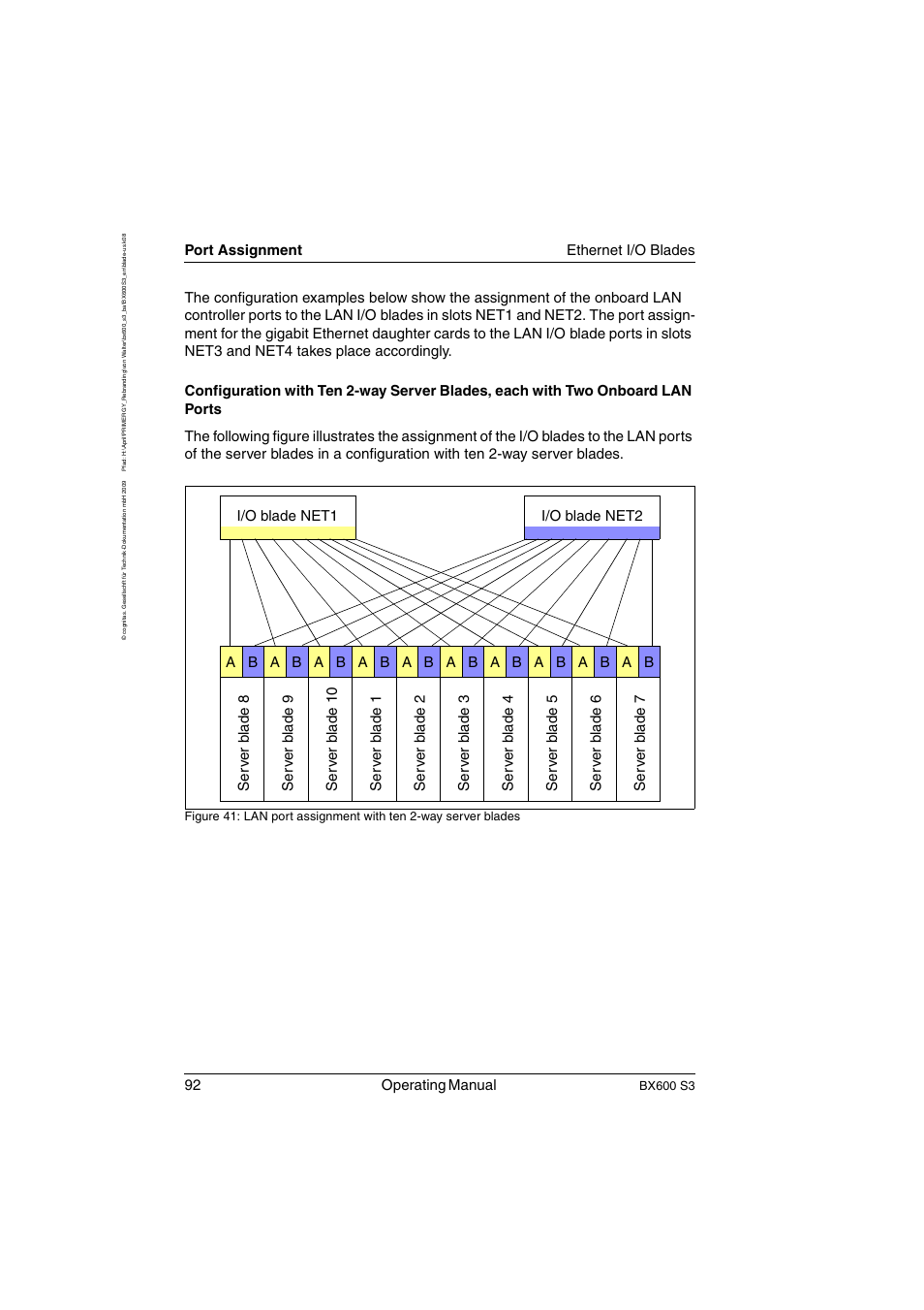 92 operating manual, Port assignment ethernet i/o blades | FUJITSU PRIMERGY BX600 S3 User Manual | Page 92 / 164