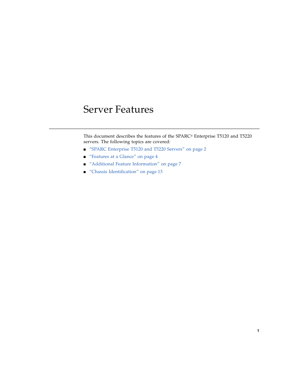 Server features | FUJITSU SPARC ENTERPRISE T5220 User Manual | Page 17 / 34