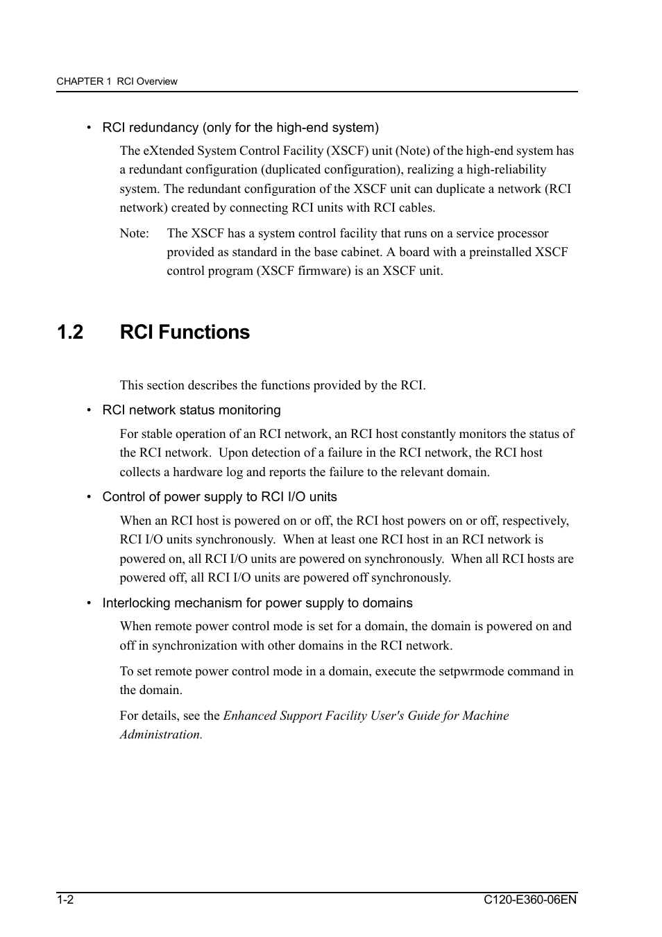 Rci redundancy (only for the high-end system), 2 rci functions, Rci network status monitoring | Control of power supply to rci i/o units, Interlocking mechanism for power supply to domains, Rci redundancy (only for the high-end system) -2, Rci functions -2 | FUJITSU SPARC M3000 User Manual | Page 22 / 56