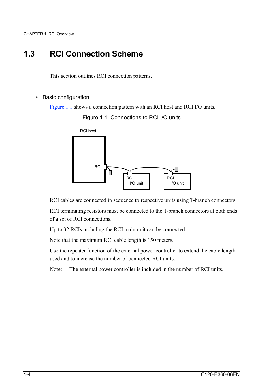 3 rci connection scheme, Basic configuration, Rci connection scheme -4 | Basic configuration -4, Figure 1.1, Connections to rci i/o units -4 | FUJITSU SPARC M3000 User Manual | Page 24 / 56