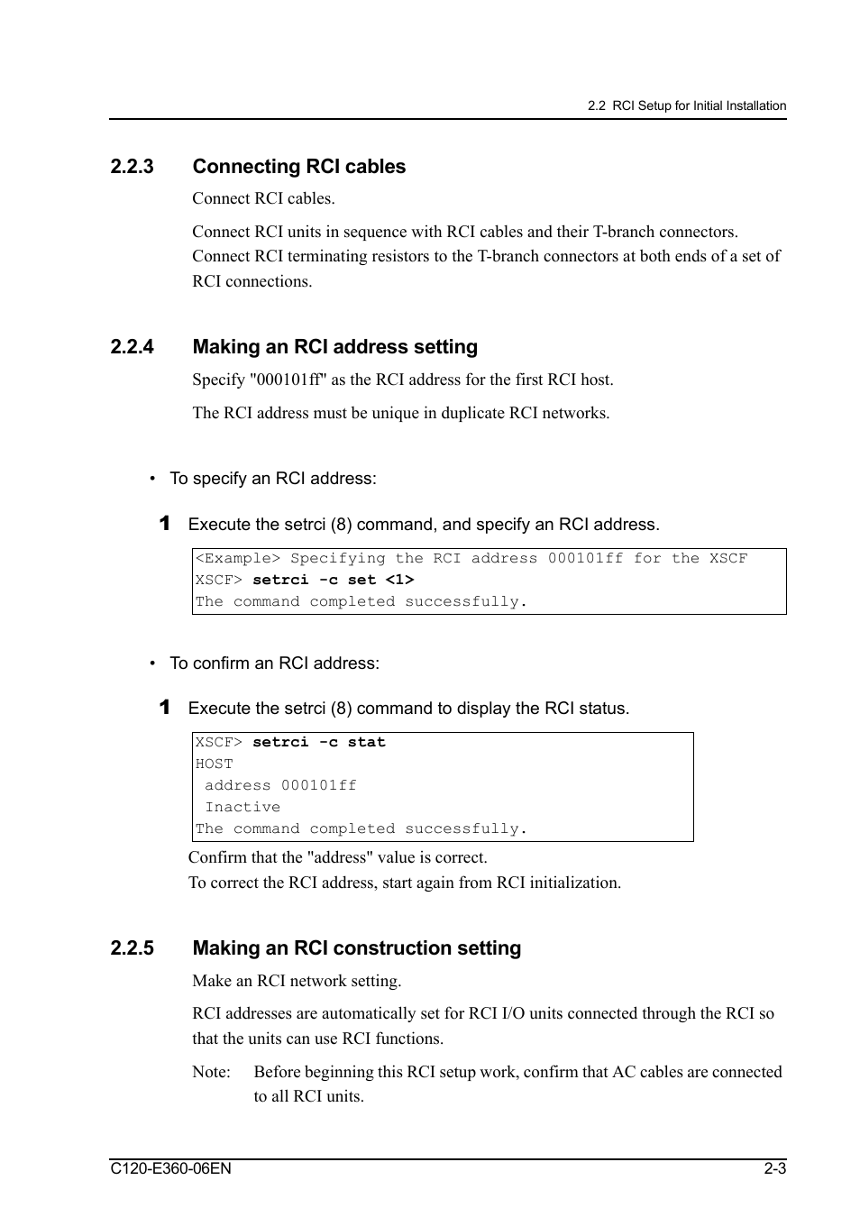 3 connecting rci cables, 4 making an rci address setting, To specify an rci address | To confirm an rci address, 5 making an rci construction setting, Connecting rci cables -3, Making an rci construction setting -3, Connecting rci cables, Making an rci address setting, Making an rci construction setting | FUJITSU SPARC M3000 User Manual | Page 29 / 56