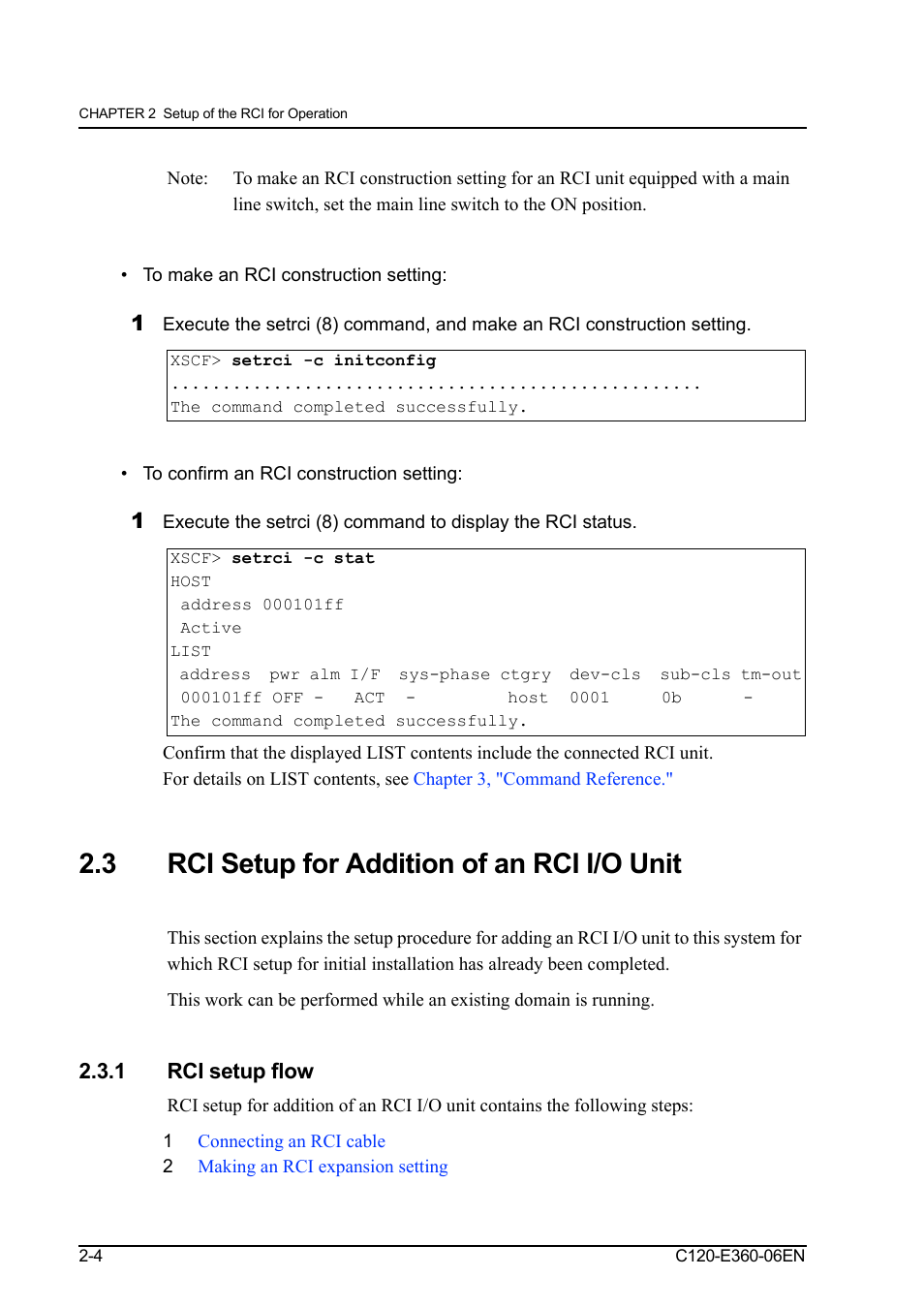 To make an rci construction setting, To confirm an rci construction setting, 3 rci setup for addition of an rci i/o unit | 1 rci setup flow, Rci setup for addition of an rci i/o unit -4, Rci setup flow -4, Rci setup for addition of an rci i/o unit | FUJITSU SPARC M3000 User Manual | Page 30 / 56