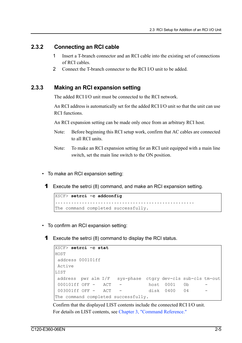 2 connecting an rci cable, 3 making an rci expansion setting, To make an rci expansion setting | To confirm an rci expansion setting, Connecting an rci cable -5, Connecting an rci cable, Making an rci expansion setting | FUJITSU SPARC M3000 User Manual | Page 31 / 56