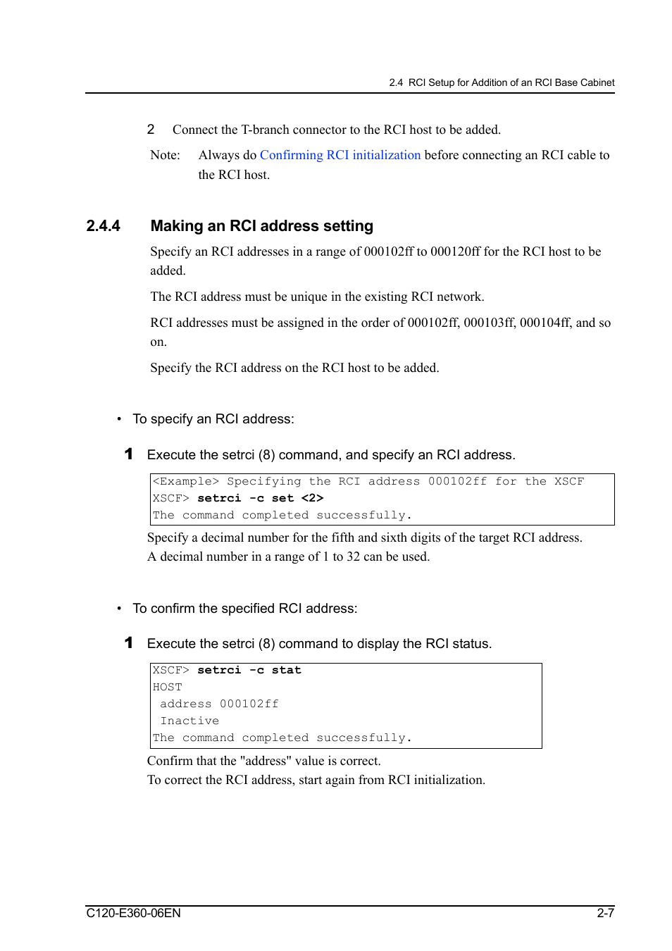 4 making an rci address setting, To specify an rci address, To confirm the specified rci address | Making an rci address setting | FUJITSU SPARC M3000 User Manual | Page 33 / 56