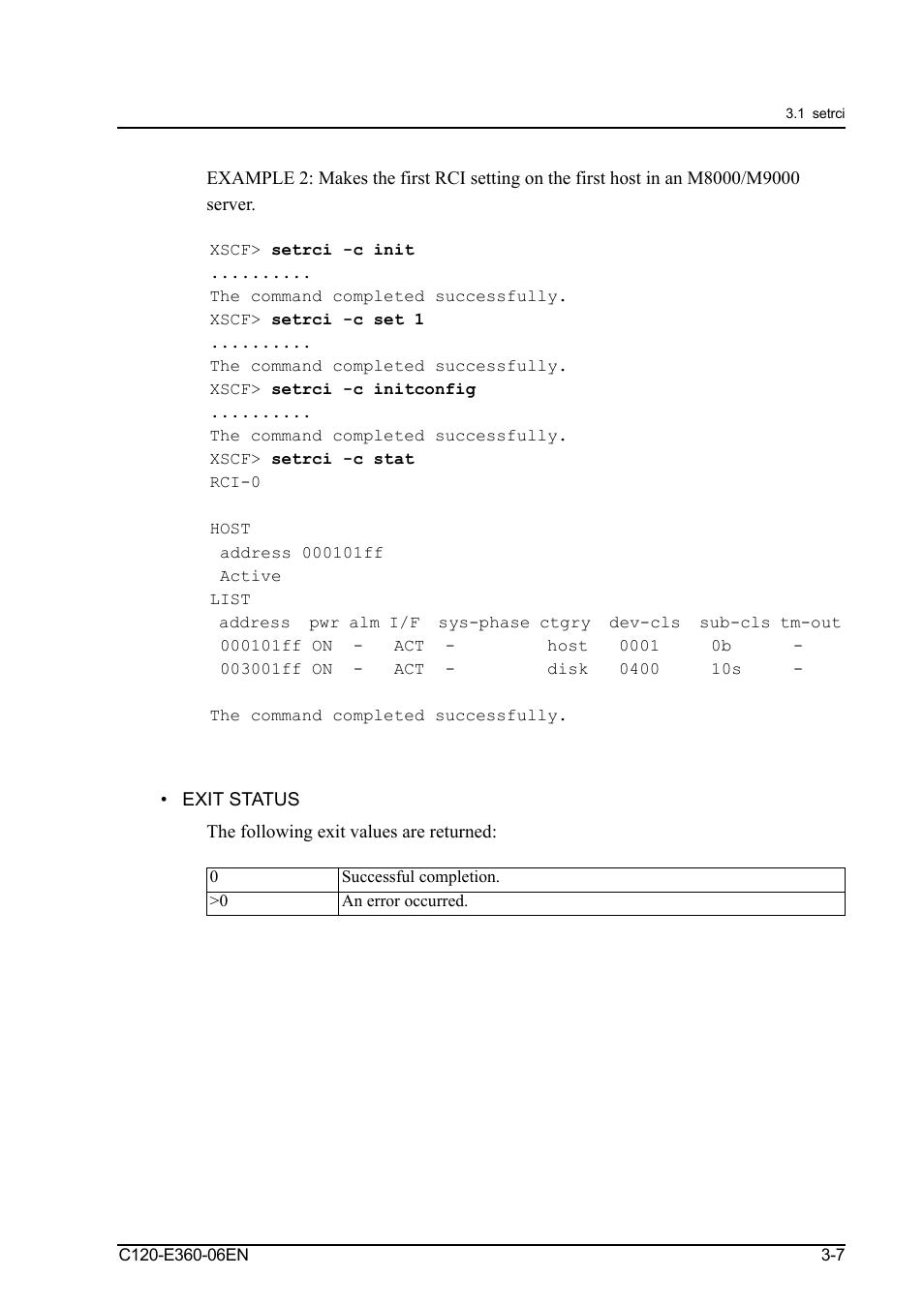 Exit status, Exit status -7 | FUJITSU SPARC M3000 User Manual | Page 49 / 56