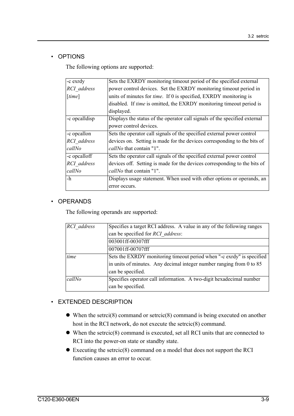 Options, Operands, Extended description | Options -9 operands -9, Extended description -9 | FUJITSU SPARC M3000 User Manual | Page 51 / 56