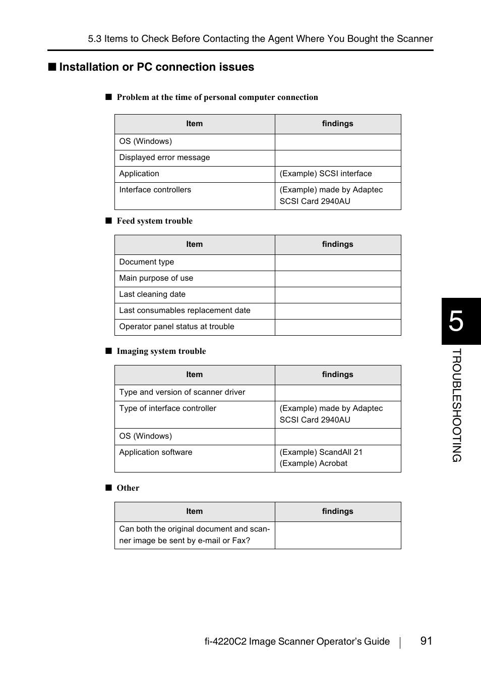 91 troublesho oting, Installation or pc connection issues | FUJITSU fi-4220C2 User Manual | Page 107 / 141