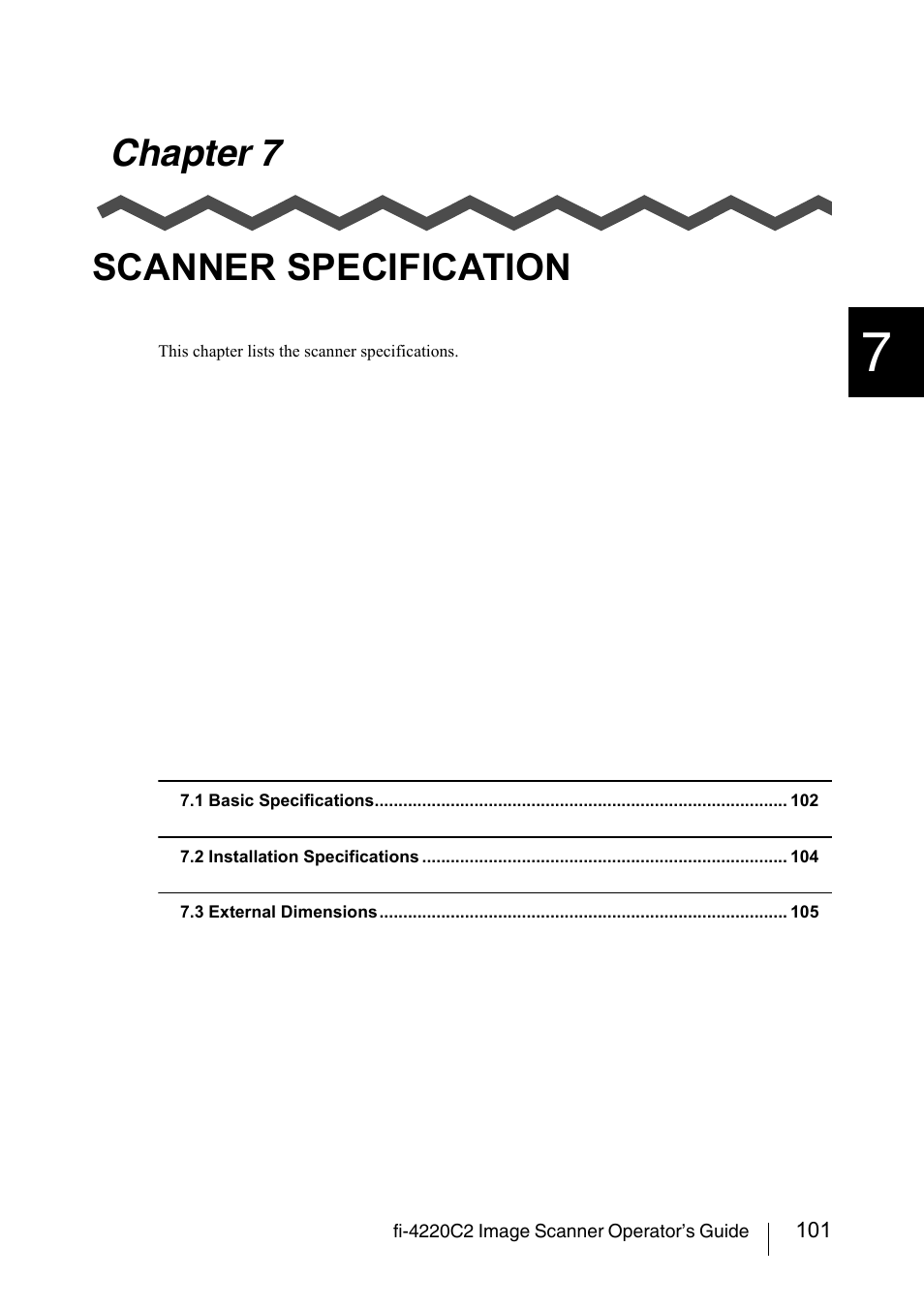 Chapter 7 scanner specification | FUJITSU fi-4220C2 User Manual | Page 117 / 141
